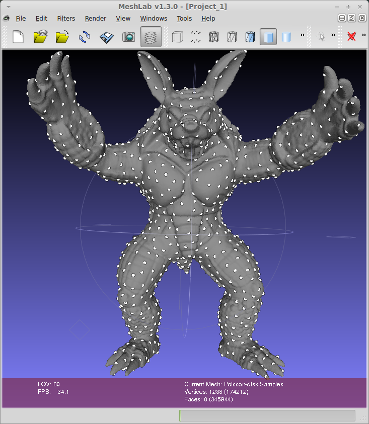 Poisson disk sampling of a triangular mesh